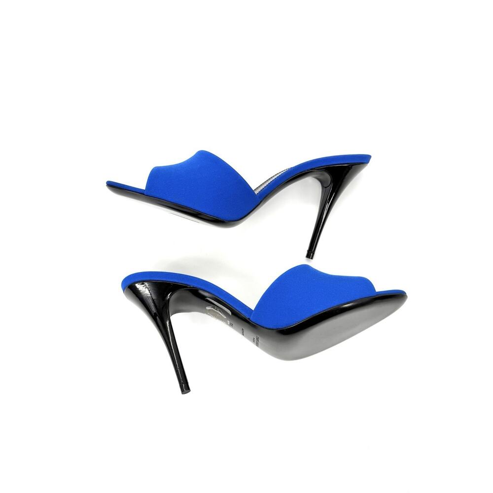 NIB Saint Laurent LA 16 Sandals EU 38 US 8 Mules Royal Blue Silk Open Toe - Picture 7 of 12